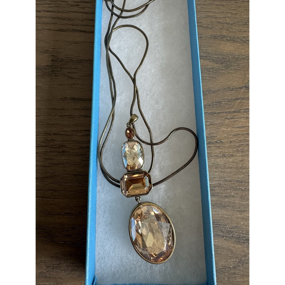 Touchstone Crystal Stacked Sparkle Pendant Necklace 32" Adjustable NEW
